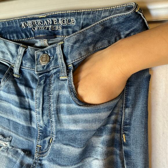 American Eagle Outfitters Women Skinny Jeans size 6 US Blue Mid Rise Stretch - Picture 7 of 11